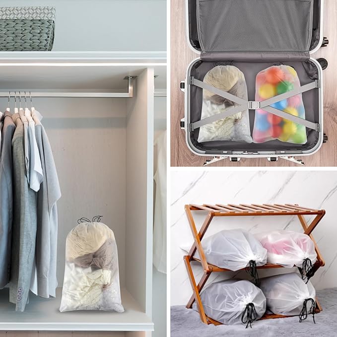 32 Pcs Shoe Bags for Travel，PLULON 15.7" x 11.8" Clear Drawstring Storage Plastic Bags Shoes Organizer for Packing Waterproof Dustproof Women Men Portable Travel Essentials