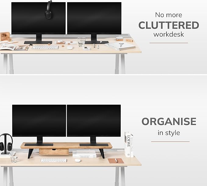 Anji Mountain Monitor Stand - Desktop Organizer & Laptop Riser, Ergonomic Monitor Riser, Space-Saving Monitor Stand for Desk, Durable Construction, Easy Assembly, Ideal for Home & Office,Natural