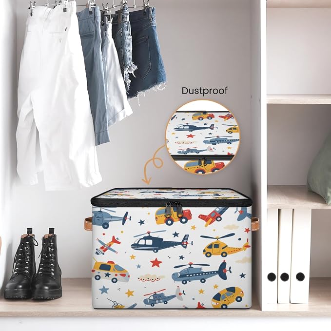 Aircraft Storage Basket for Bedroom Kitchen Bathroom Storage Bins with Lids Collapsible Toy Cube Storage Organizer for Kid Teen Women Men