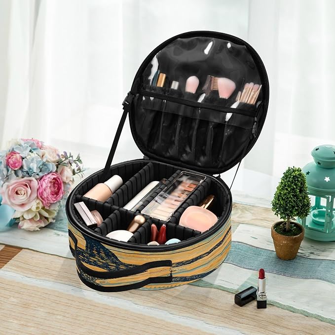 senya Round Cosmetic Pouch Travel Makeup Train Case Starfish Silhouette Makeup Organizer Bag with Adjustable Dividers Portable for Cosmetics Makeup Brushes Toiletry Jewelry Accessories