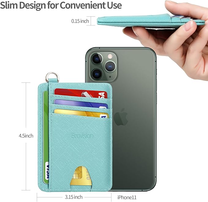 EcoVision Slim Minimalist Front Pocket Wallet, RFID Blocking Credit Card Holder Wallet with Detachable D-Shackle for Men Women
