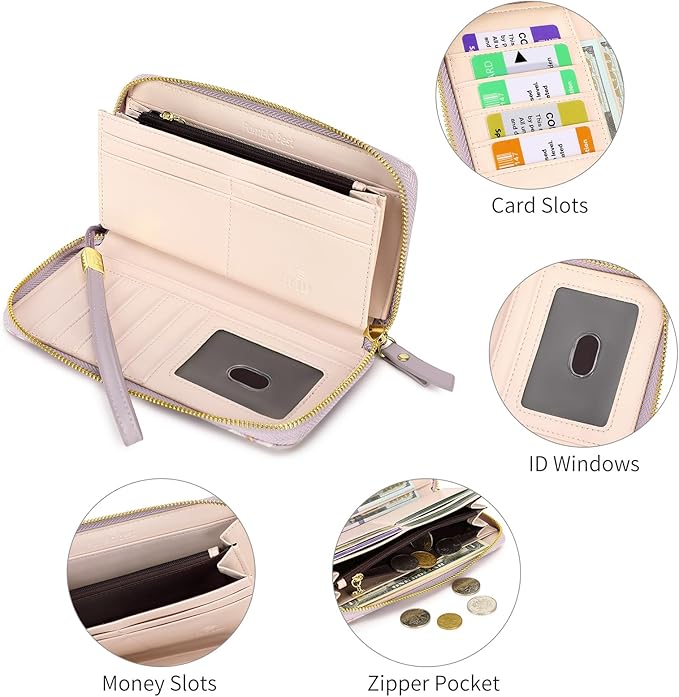 Pomelo Best Womens Wallet RFID Blocking Leather Multi Credit Card Large Capacity Wristlet Zip Around Long Wallets for Lady
