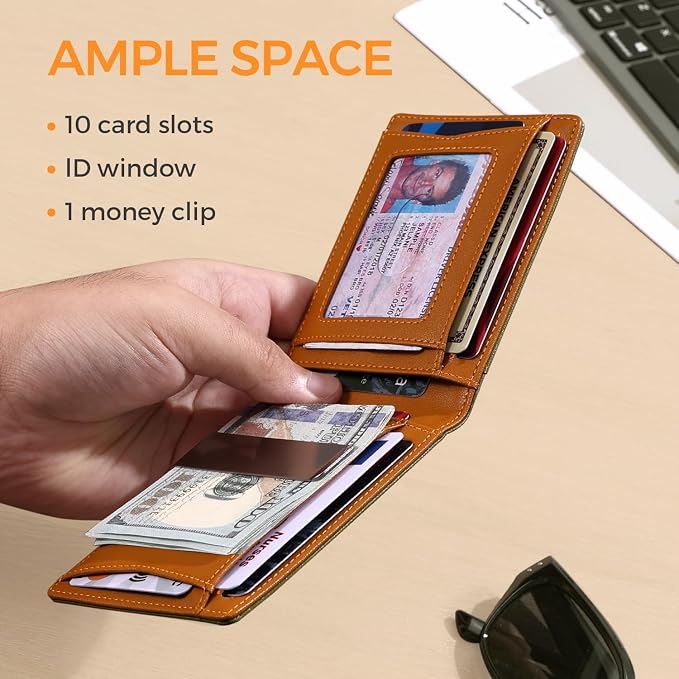 RUNBOX Slim Money Clip Wallets for Men and Teen Boys RFID Blocking 11 Card Holder Minimalist Small Leather Bifold Novelty Men's Wallet Front Pocket Gift Box