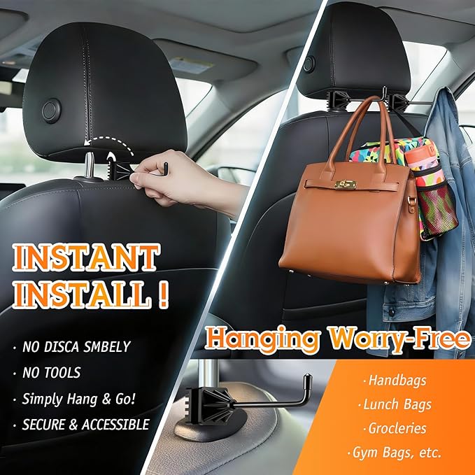 Enhon Hard Hat Holder for Truck, Heavy Duty Stainless Steel Hard Hat Accessories, Headrest Hooks for Car Seat, Compact Truck Organizer & Storage, Car Purse Hook for Work Helmets & Gear, Blackon