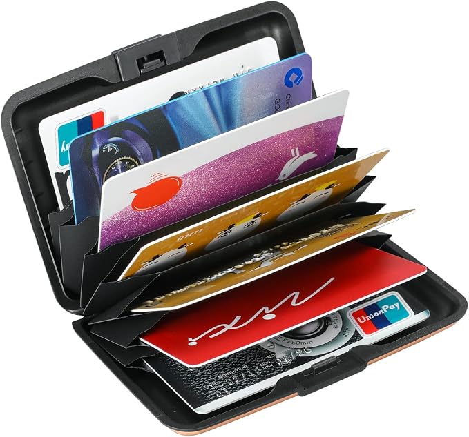 ELFISH RFID Blocking Credit Card Protector Aluminum ID Case Hard Shell Business Card Holders Metal Wallet for Men or Women（Matte Light Pink