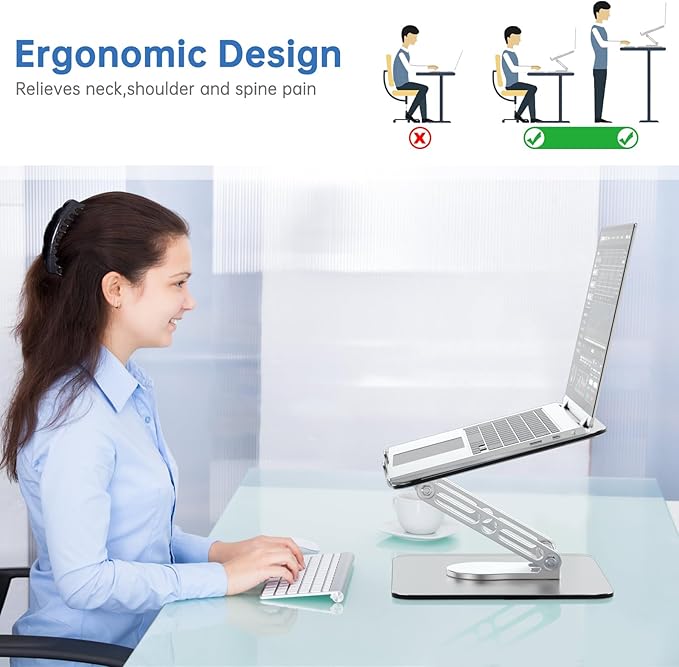 Laptop Stand for Desk Adjustable Computer Stand with 360 Rotating Base Ergonomic Laptop Riser Mount for Desk Foldable Protable Computer Desk Fits with MacBook Pro Air, Rectangle