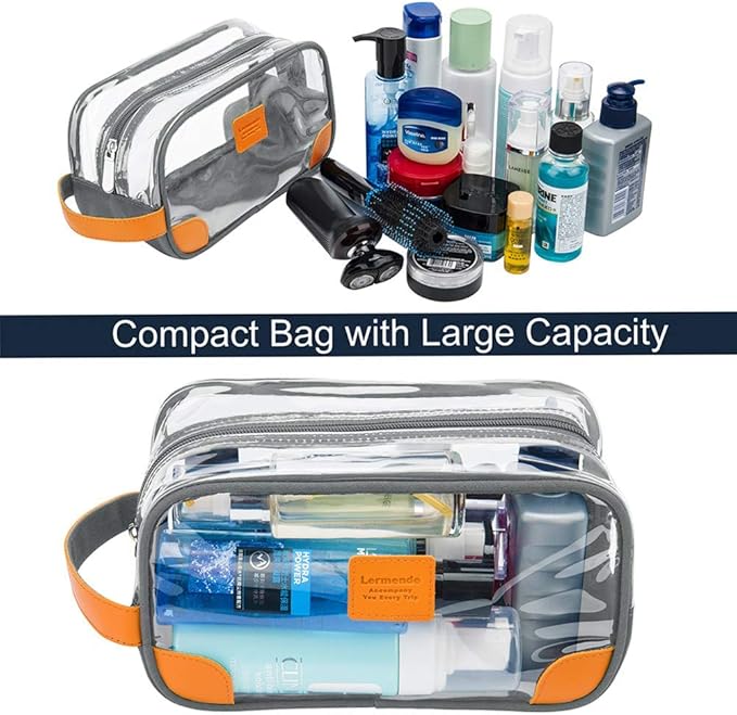 Lermende Toiletry Bag, Clear Shaving Dopp Kit for Men Travel Toiletry Bag with Hand Strap Unisex Bathroom Toiletries Organiser