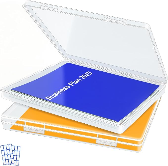 DUOFIRE 2 Pack Plastic File Storage Box with Lid, Clear File Boxes with Lids for A4 and US Letter Size Paper, Document Organizer for Office, Craft, Art Supplies, School and Business Use