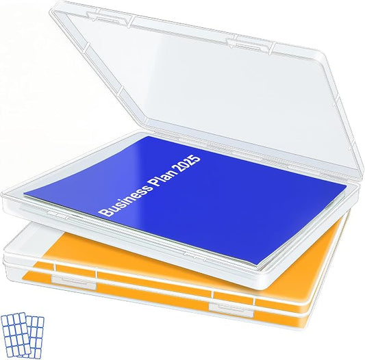 DUOFIRE 2 Pack Plastic File Storage Box with Lid, Clear File Boxes with Lids for A4 and US Letter Size Paper, Document Organizer for Office, Craft, Art Supplies, School and Business Use