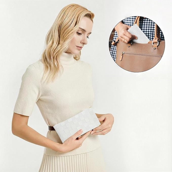 3Pcs Small Makeup Bag for Purse, Waterproof Portable Checkered Leather Makeup Pouch, Small Purse Pouches for Purse Small Coin Purse Organizer Pouches Snap Closure Pocket Cosmetic Bag for Women (White)