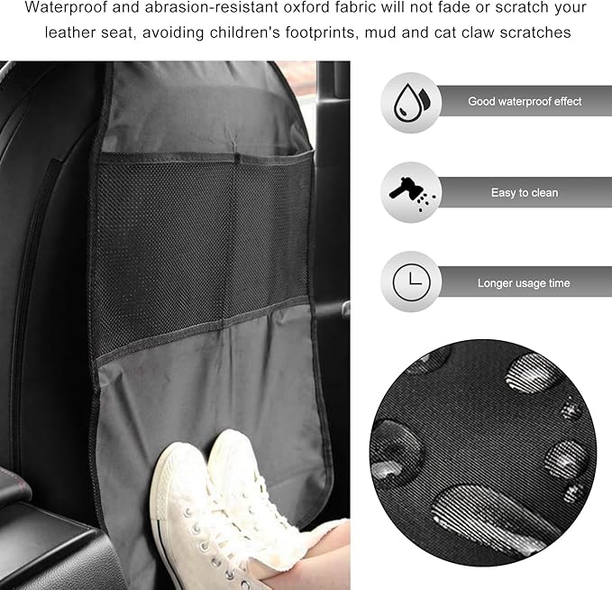 2PCS Back Seat Protector for Car, Extra Large Kick Mat Seat Back Cover with 2 Storage Pockets, Automotive Backseat Organizer Waterproof Protective Cover for Kids Pets
