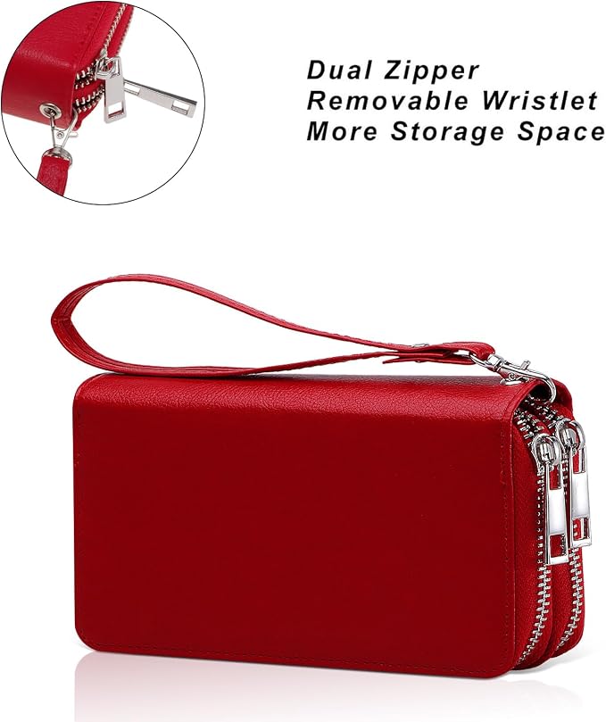 Cellphone Wallet for Women Dual Zipper Long Purse with Removable Wristlet