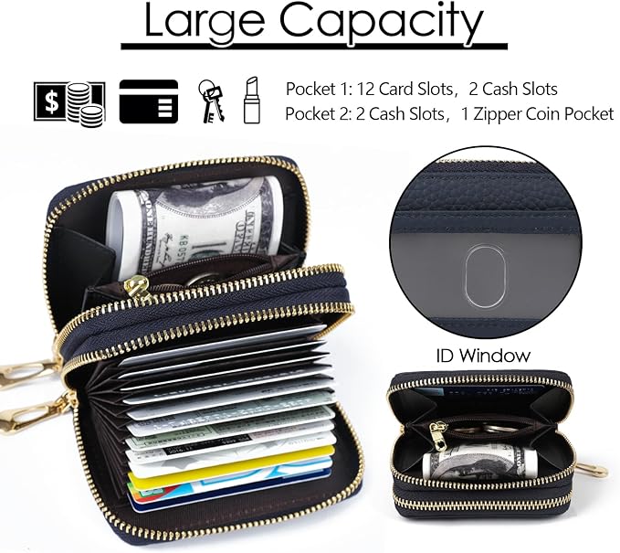 imeetu RFID Credit Card Holder, Small Leather Zipper Card Case Wallet for Women