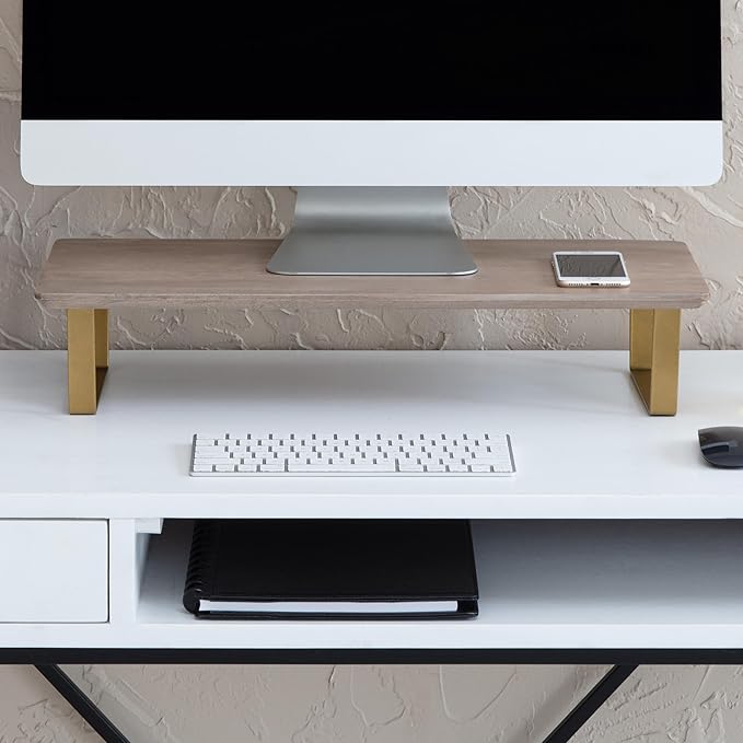 Anji Mountain Monitor Stand - Desktop Organizer & Laptop Riser, Ergonomic Monitor Riser, Space-Saving Monitor Stand for Desk, Durable Construction, Easy Assembly, Ideal for Home & Office,Biscotti