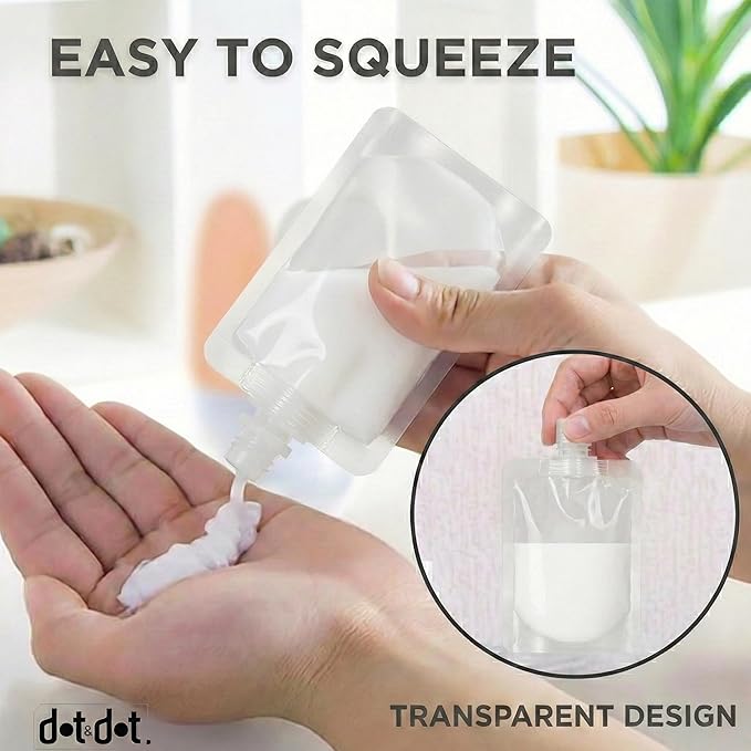 Travel Pouches for Toiletries, 13 Pack TSA Approved Refillable Travel Liquid Pouches, Flat Travel Bottles for Toiletries, Reusable 3oz Portable Containers with Funnel, Labels & Clear Carry On Bag