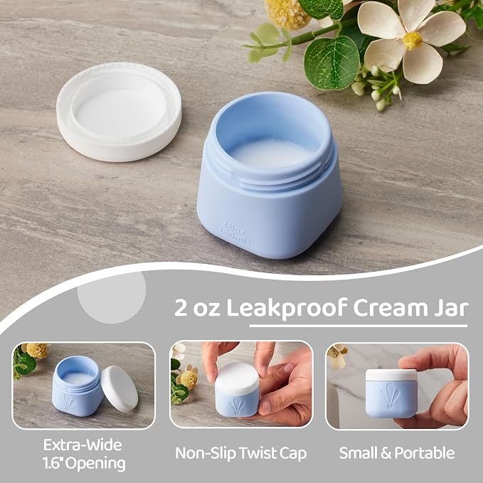 INSFIT travel bottles for toiletries 6 Pack, Leak proof Travel Size Toiletries Containers with toiletry bag, Squeezable Silicone Bottles & Cream Jars, Travel Essentials BPA-Free set for Shampoo