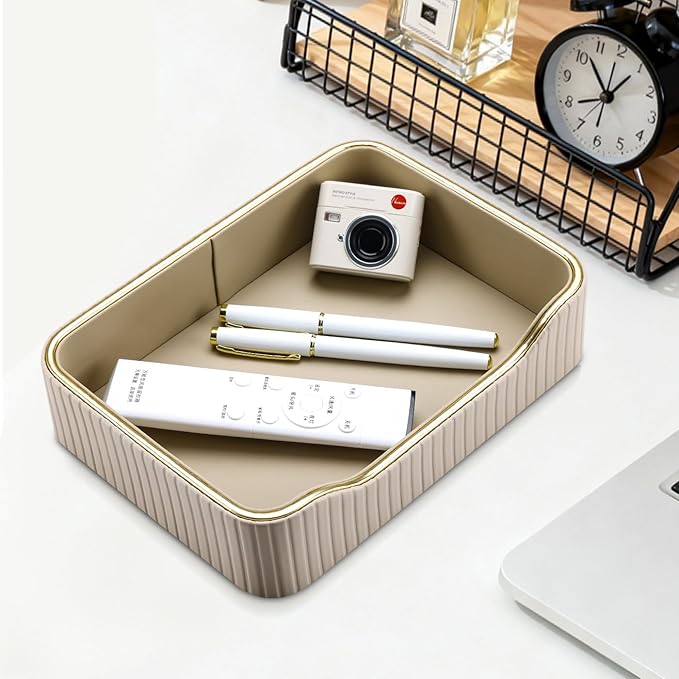 KINGFOM Prefume Tray, PU Leather Valet Tray Nightstand Organizer Trays for Men Women, Table Centerpieces Decorative Vanity Trays, Desk Organizer Tray for Key Jewelry Cosmetics (Ivory White)