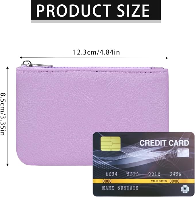 KALIONE 2 Pack Coin Purse, Portable PU Leather Coin Purse with Zipper Coin Purse Mini Change Purse Small Coin Purse for Women Credit Card Folded Bills ID Key Headset Lipstick(Black&Purple)