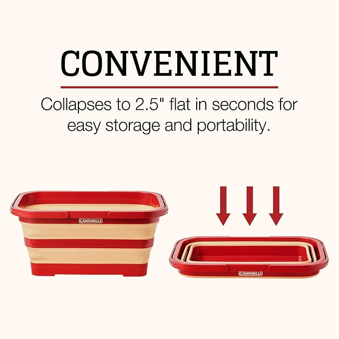 CAMPANELLI Collapsible Multi Purpose basket with Handles - Waterproof Storage Container, Space-Saving Foldable Sturdy basket for Clothes, Toys, Gardening & more | 20L Red/Gold