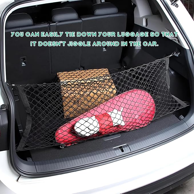 Stretchable Cargo Net, 35.4"×15.7" Adjustable Elastic Trunk Bed Storage Organizer Net with Hooks, Heavy Duty Automotive Luggage Rear Cargo Mesh Universal for Most Vehicles