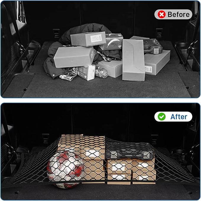 Stretchable Car Cargo Net Adjustable Elastic Storage Net Trunk Interior Accessories with Hook, Universal Fit for Car, Vehicle, SUV(60 * 80cm)