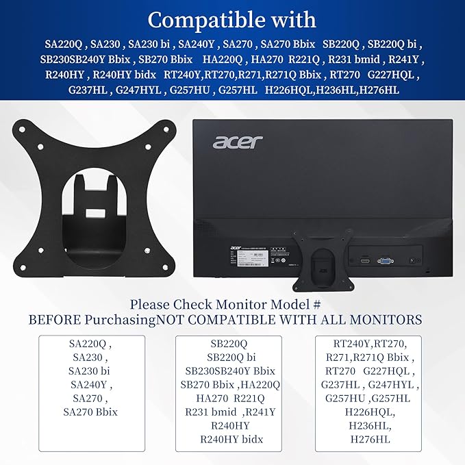 SB220Q VESA Adapter Compatible with Acer SA220Q,SA230,SA240Y,SA270,SB230,SB240Y,SB270,HA220Q,HA270,R221Q,R231,R241Y,RT240Y,RT270,R271,RT270,H226HQL,H236HL,H276HL,G227HQL,G237HL,G247HYL,G257HU,G257HL