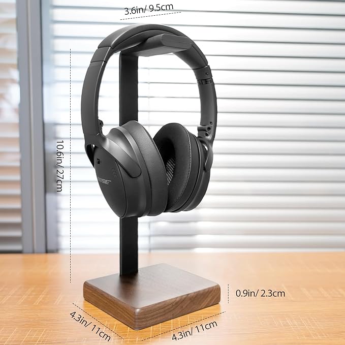 GEVO Headphone Stand for Desk - Wooden Headset Stand for Desk - Wooden Headphone Holder with Airpods Max and More(Square)
