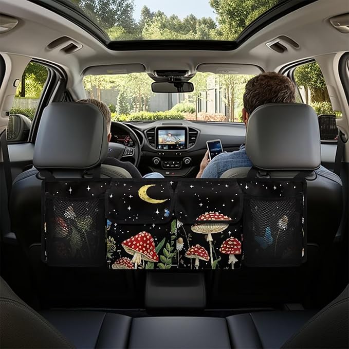 Mushroom Printed Car Trunk Organizer, Collapsible Auto Backseat Hanging Storage Bag Wear-Resistant Oxford Fabric Hanging Trunk Organizer for Car Truck SUV
