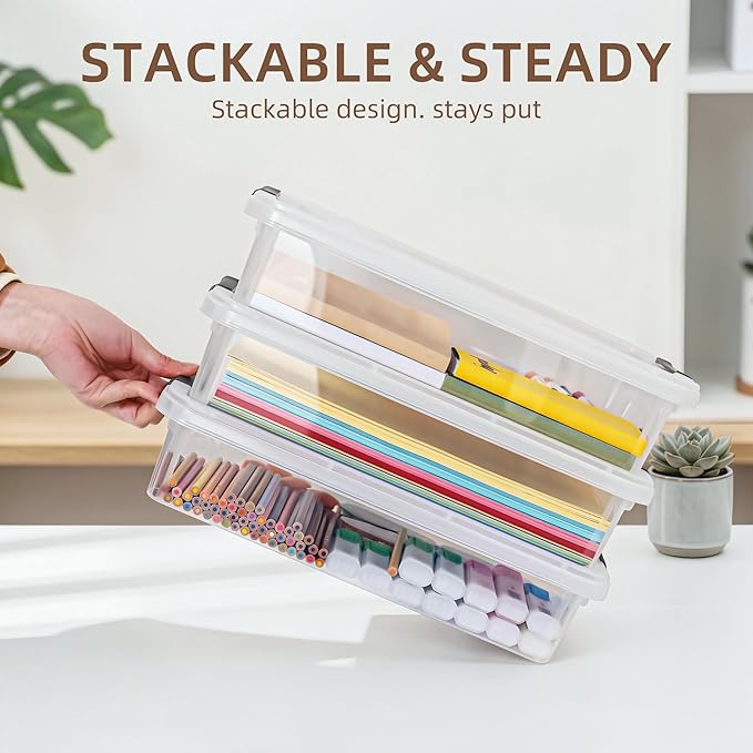Citylife 20 PCS Plastic Storage Bins with Latching Lids Portable Project Case Clear File Box Stackable Storage Containers for Organizing A4 Paper, Photo, Document, Scrapbook