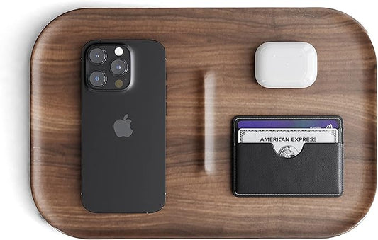 Valet Tray Wooden Premium Wood Catchall EDC Tray for Desk Bedside Concierge Tray Organizer Key Wallet Watch Phone Storage (Walnut)