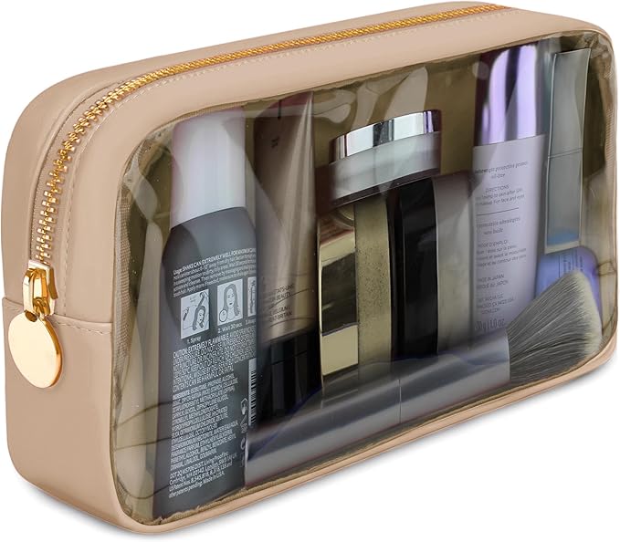 DANCOUR Clear Makeup Bag, Beige Mini Makeup Bag for Purse, Small Clear Cosmetic Bag, Pouch Organizer, Travel Cosmetic Case, Mini Pouch for Purse, Beige