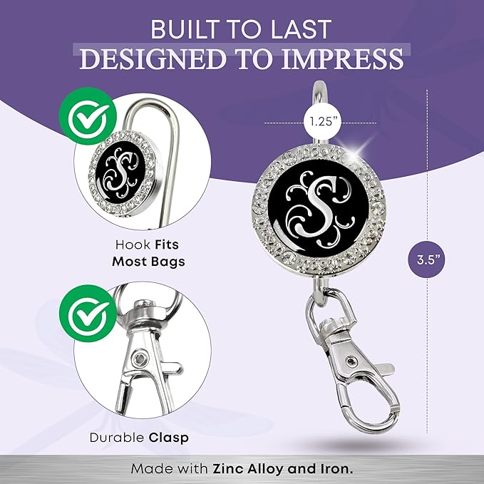 Women’s Bag Charm Key Finder, Car Keychain Hook, Cute Purse Organizer & Tote Bag Accessories, Gifts for Mom - Monogram Letter