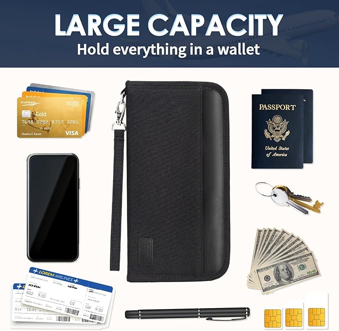 Boonbery Passport Holder Family, RFID Blocking Travel Passport Wallet for 4-6 Women Men, Waterproof Travel Document Organizer Credit Cards Case, Portable Passport Bag with Zipper Pocket (Black)