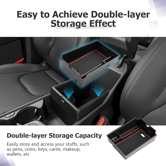 LUWU 2025 2026 S portage Center Console Organizer for 2023 2024 2025 2026 Kia S portage Accessories Armrest Console Storage Box Insert Tray [NOT for Manual Transmission] ABS Material Red-trim