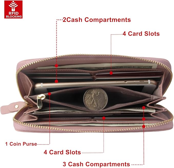 FT FUNTOR Wristlet Wallets for Women, Ladies PU Vegan Leather Clutch Wallet Zip around Phone Purse Card Holder Organizer