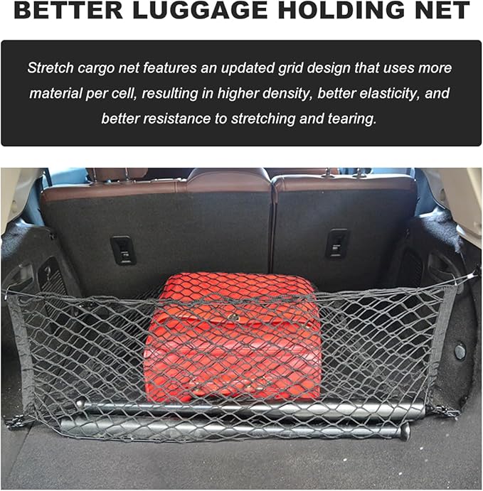 Wevdn Cargo Net for SUV Car Trunk, 31.5 × 23.6 inches Elastic Mesh Net Organizer with Hooks, Adjustable Auto Trunk Rear Cargo Netting Storage Mesh Pouch, Universal Car Accessories
