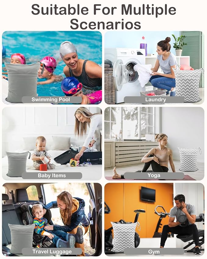 ALVABABY 2pcs Cloth Diaper Wet Dry Bags Waterproof Reusable with Two Zippered Pockets Travel Beach Pool Daycare Soiled Baby Items Yoga Gym Bag for Swimsuits or Wet Clothes