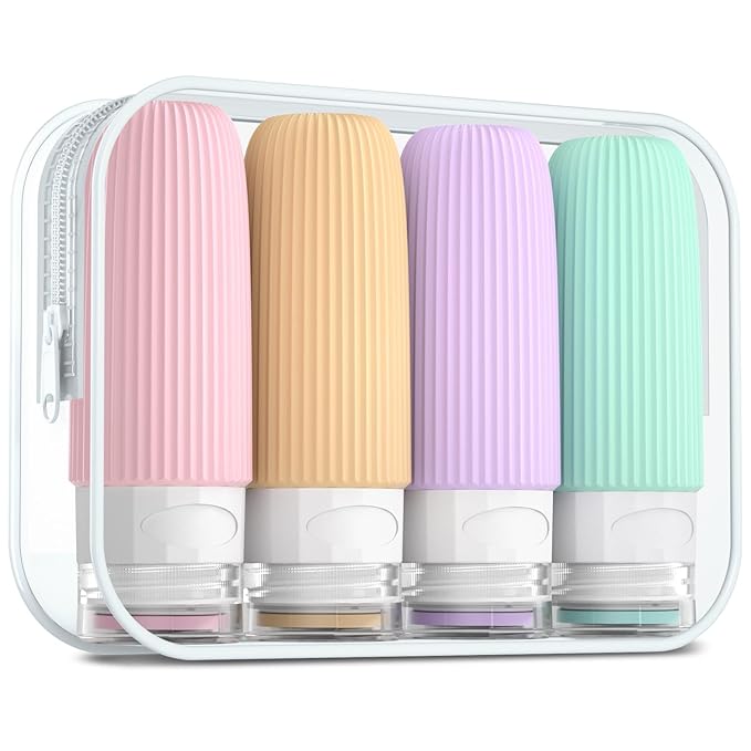 Mrsdry Travel Bottles for Toiletries, Tsa Approved 2oz Travel Bottles, BPA Free Leak Proof Travel Size Toiletry Containers, Refillable Travel Accessories with Toiletry Bag for Shampoo Liquid (4 Pack)