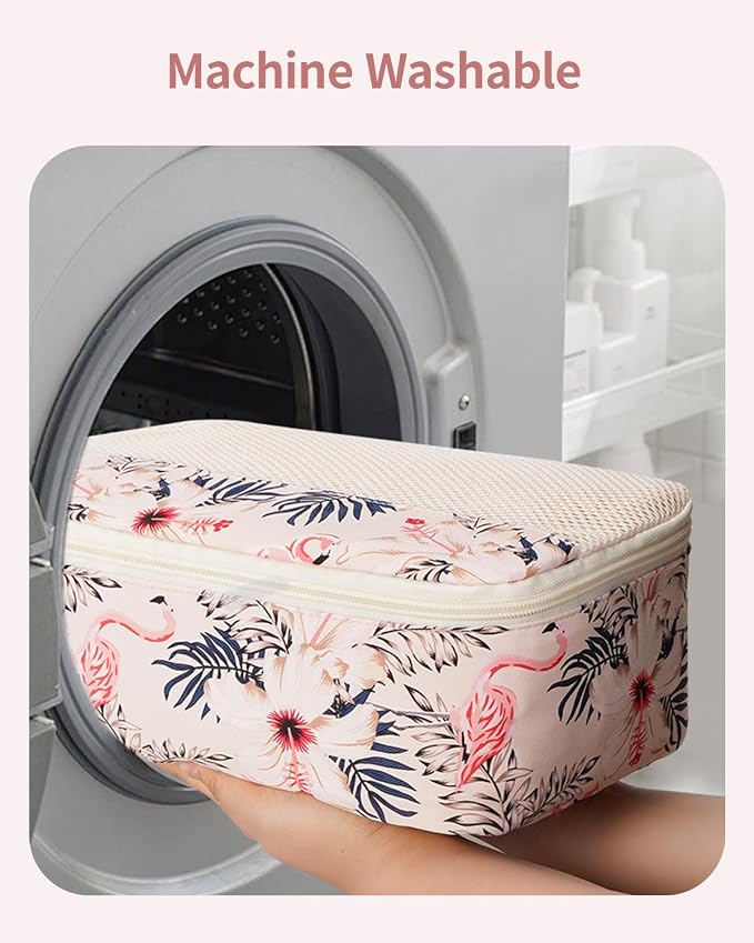 Narwey 7 Set Packing Cubes for Travel, Durable Packing Organizers for Kids Women Men, Carry on Luggage Travel Essentials Accessories (Beige Flamingo)
