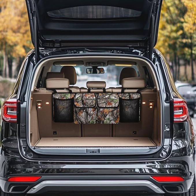 Hanging Car Trunk Organizer Collapsible Car Back Seat Storage Bag Tree Branches and Vines Print Auto Cargo Bags with 4 Large Pockets Universal Automotive Interior Accessories