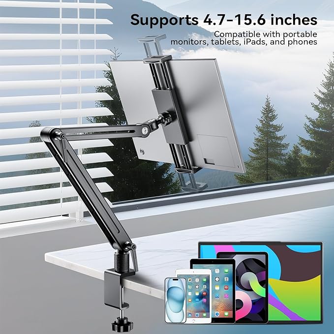Mount Soporte para Tablet/Portable Monitor/Ereader - Strong Bearing Weight over 5.5lbs with Built-in Adjusting Wrench with 360°Rotate Base Fits for ipad 4.7-15.6" Tablet Stand Holder (Up to 15.6'')
