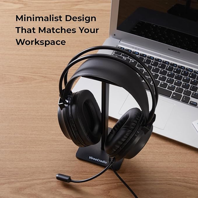 Headphone Stand for Desk - U Shaped Universal Headset Holder with Flexible Headrest, Sturdy Gaming Headphone Holder for Desk, Anti-Slip Base Headset Stand, Compatible with most Headphones (Black)