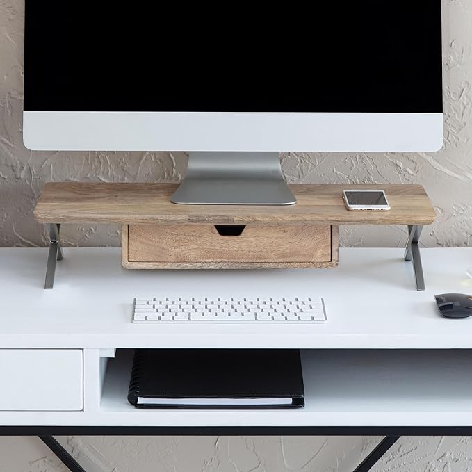 Anji Mountain Monitor Stand - Desktop Organizer & Laptop Riser, Ergonomic Monitor Riser, Space-Saving Monitor Stand for Desk, Durable Construction, Easy Assembly, Ideal for Home & Office,Natural