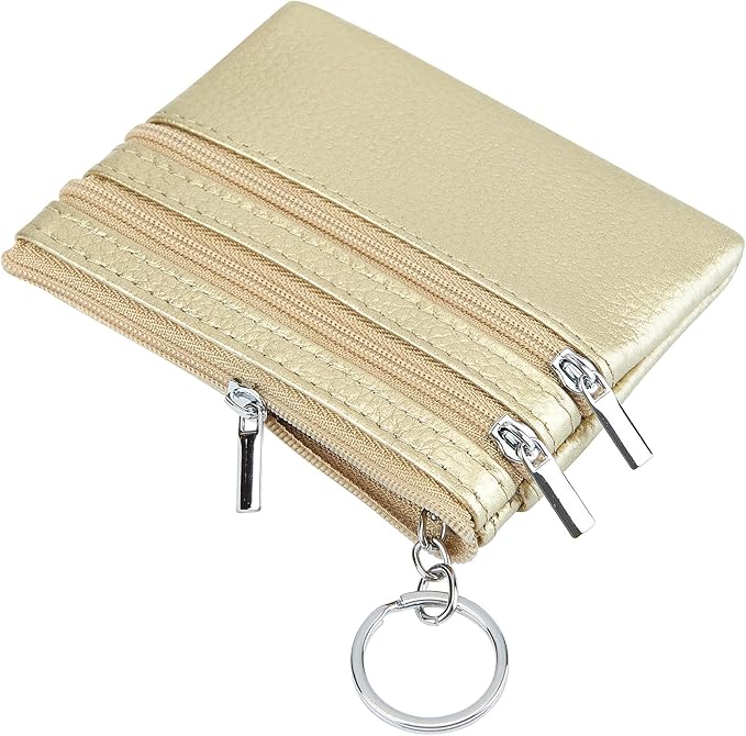 Women's Genuine Leather Coin Purse Mini Pouch Change Wallet with Keychain