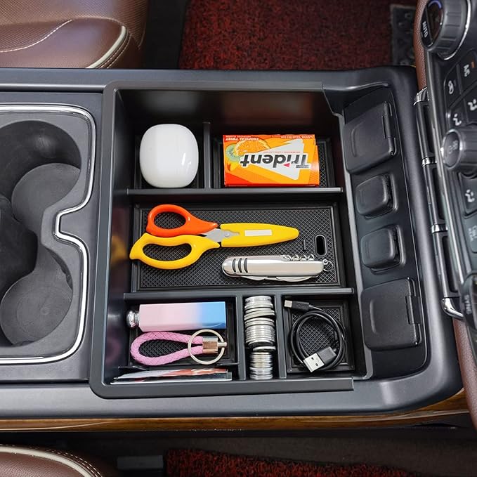 TACOBRO Full Center Console Organizer Compatible with 2014-2018 Sierra 1500 /Silverado 1500 Accessories 2015-2019 Silverado/Sierra 2500 3500HD Compartment Cover Insert Tray Storage, Black