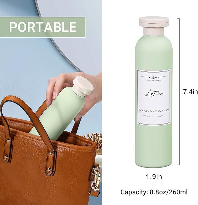 8.8oz Travel Essentials Shampoo Bottles for Toiletries,Empty Plastic Squeeze Bottles with Flip Cap for Tavel Size Shampoo and Conditioner (3 pack, green)