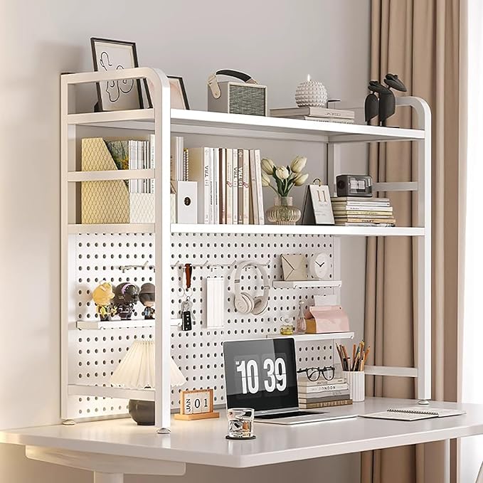 Standing Desk Shelf Desk Shelf Organizer, Countertop Hutch Bookcase Organizer, Desktop Bookcase Bookshelf Desk Hutch, Home Decor, Load Bearing Capacity 50 kg/110 lbs(White,115*98*20cm/45*39*8in)