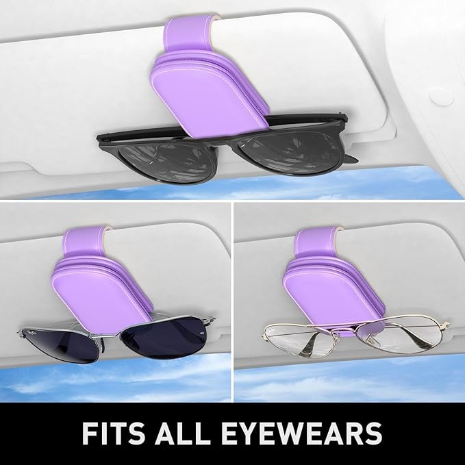 Sunglasses Holder for Car Visor, Magnetic Leather Car Sunglass Holder, Car Sun Visor Glasses Hanger Clip, Car Interior Accessories for Women Men, Fits All Size Eyeglasses