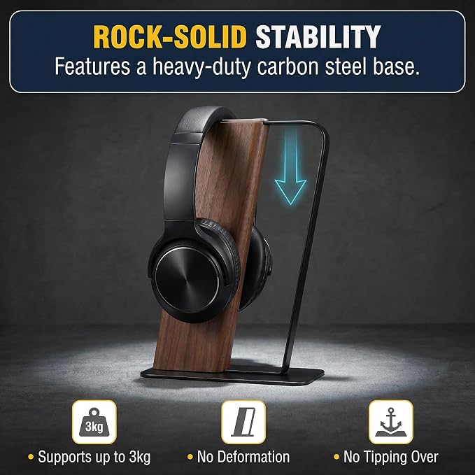 Headphone Stand for Desk, Weighted Base Headset Holder for AirPods Max Sony Bose Beats Sennheiser, Stable Gaming & Studio Earphone Rack, Dark