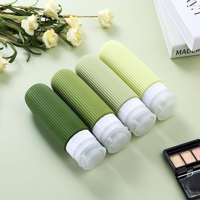 Mrsdry Travel Bottles for Toiletries, Tsa Approved 3oz Portable Travel Bottles, BPA Free Leak Proof Squeezable Silicone Travel Size Containers, Travel Accessories with Clear Toiletry Bag (4 Pack)